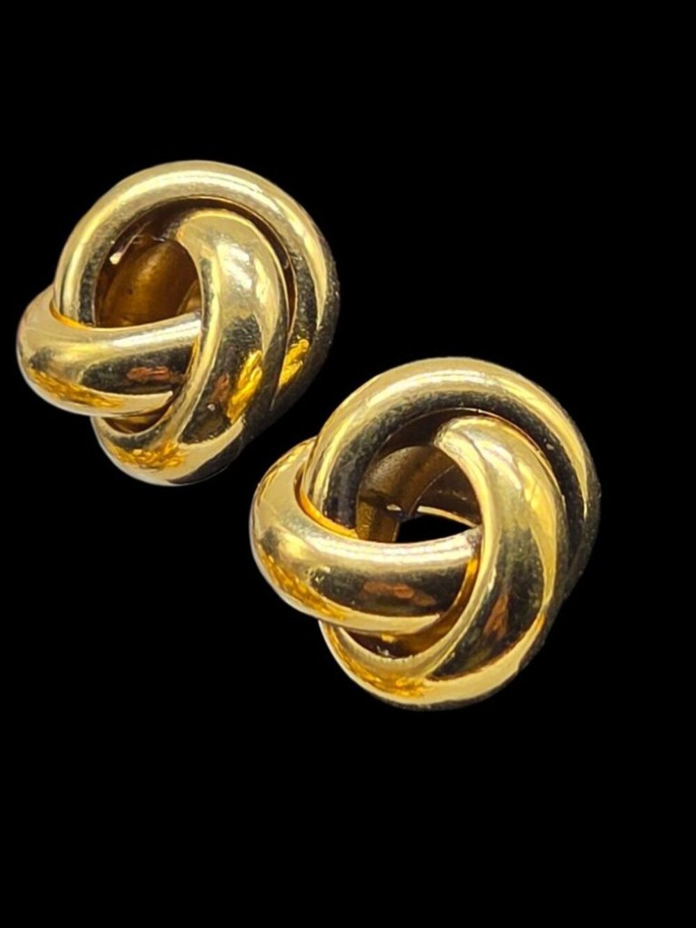 Vintage Monet Style Gold Tone Knot Clip On Earrings 1960s Patented Comfort Lever - Picture 8 of 10